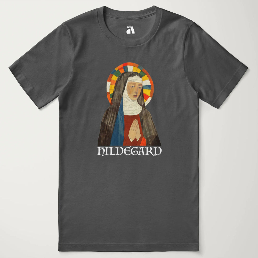 hildegard von bingen: the saint classic tee in asphalt, laid flat