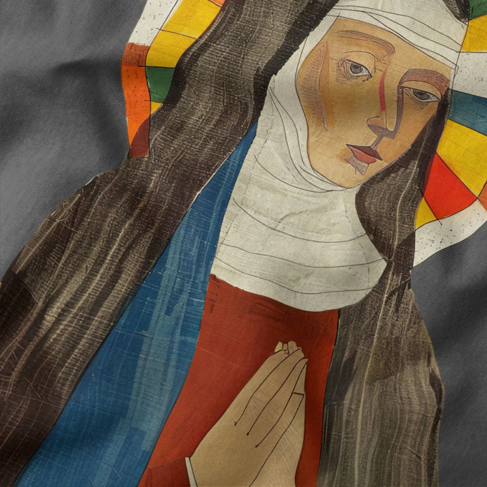 hildegard von bingen: the saint classic tee in asphalt, close-up of the print