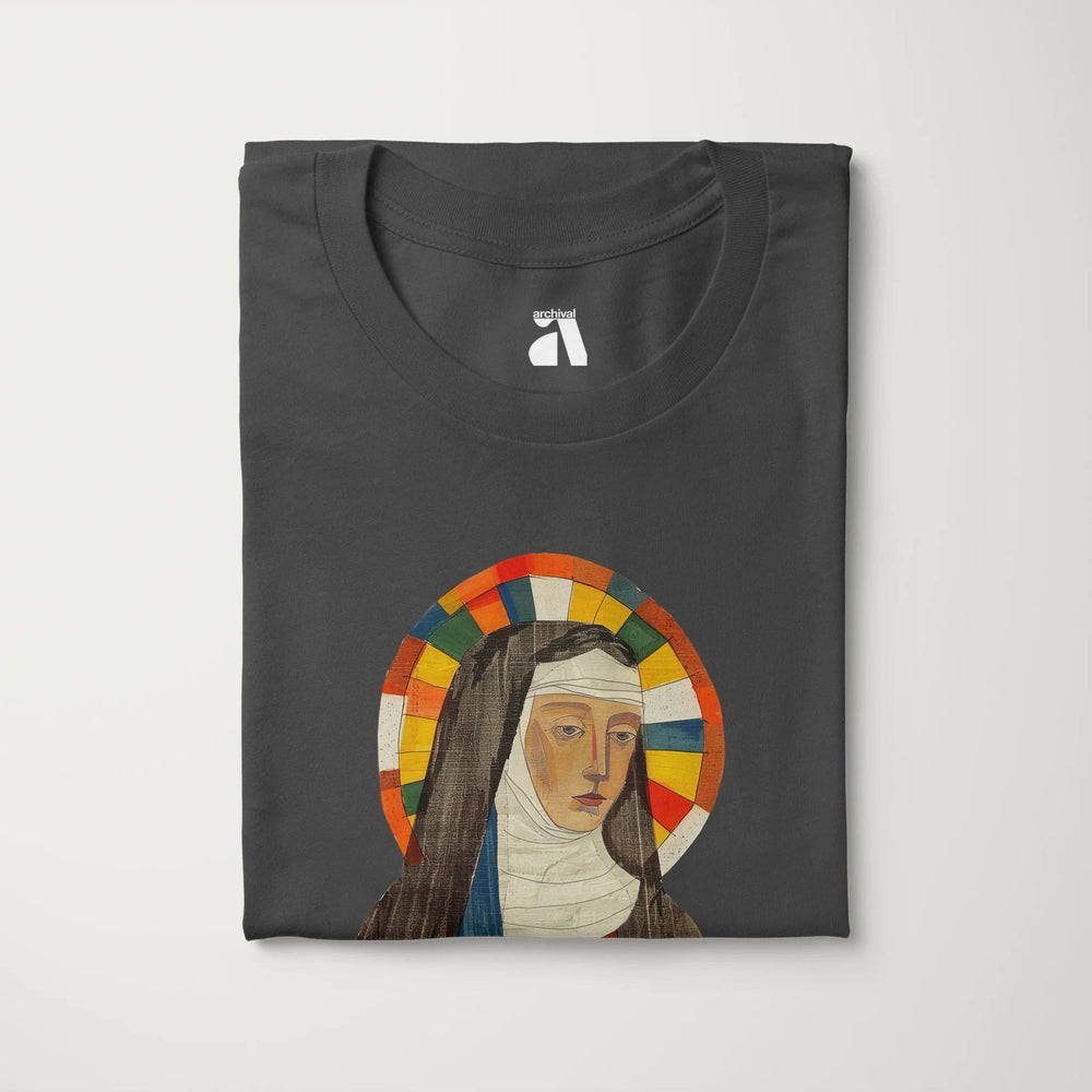 hildegard von bingen: the saint classic tee in asphalt, folded
