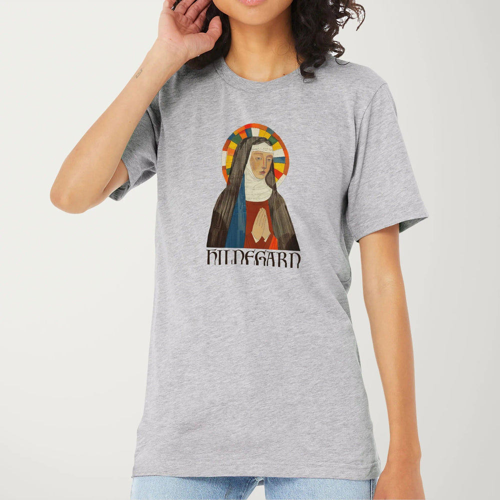 hildegard von bingen: the saint classic tee in athletic heather, worn
