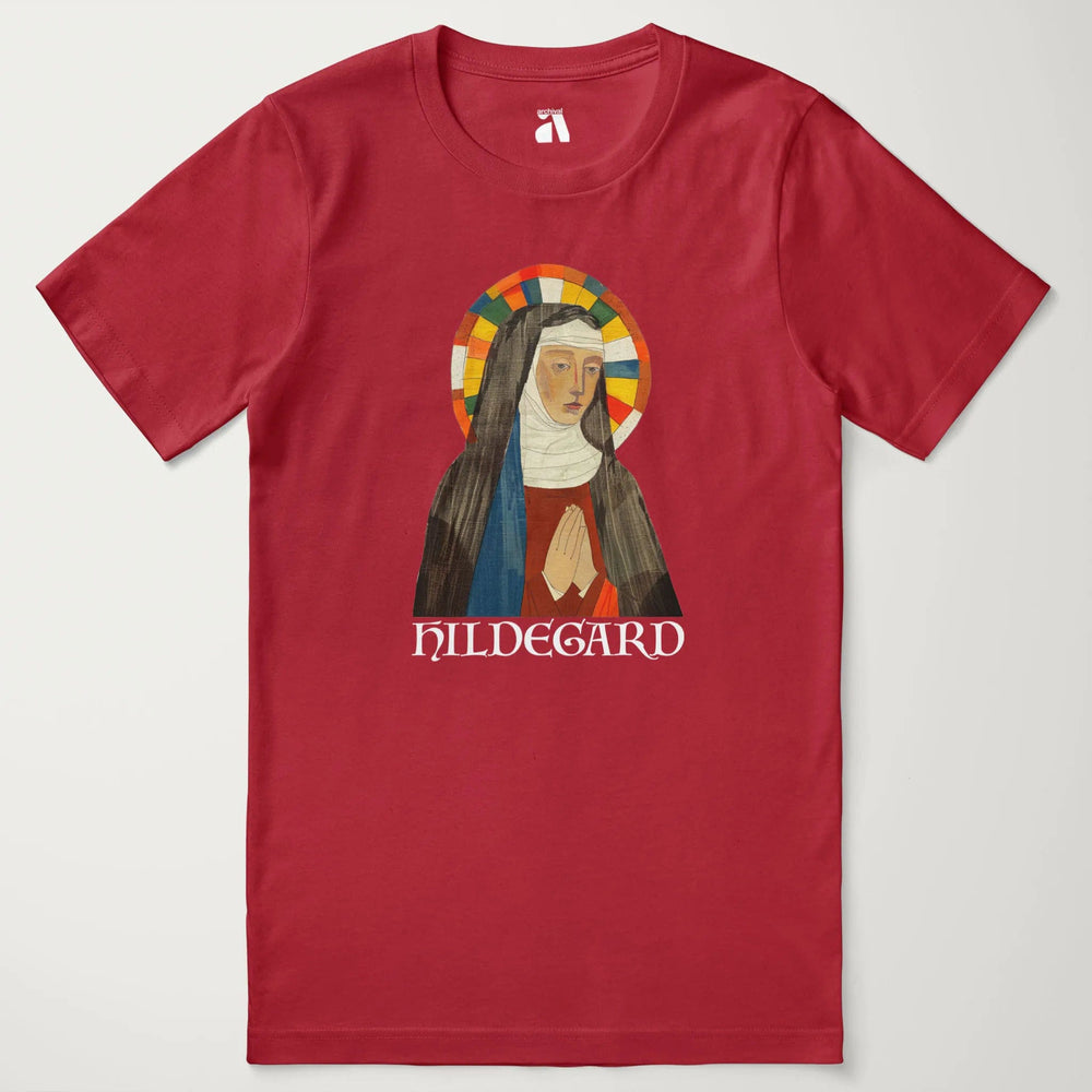 hildegard von bingen: the saint classic tee in canvas red, laid flat