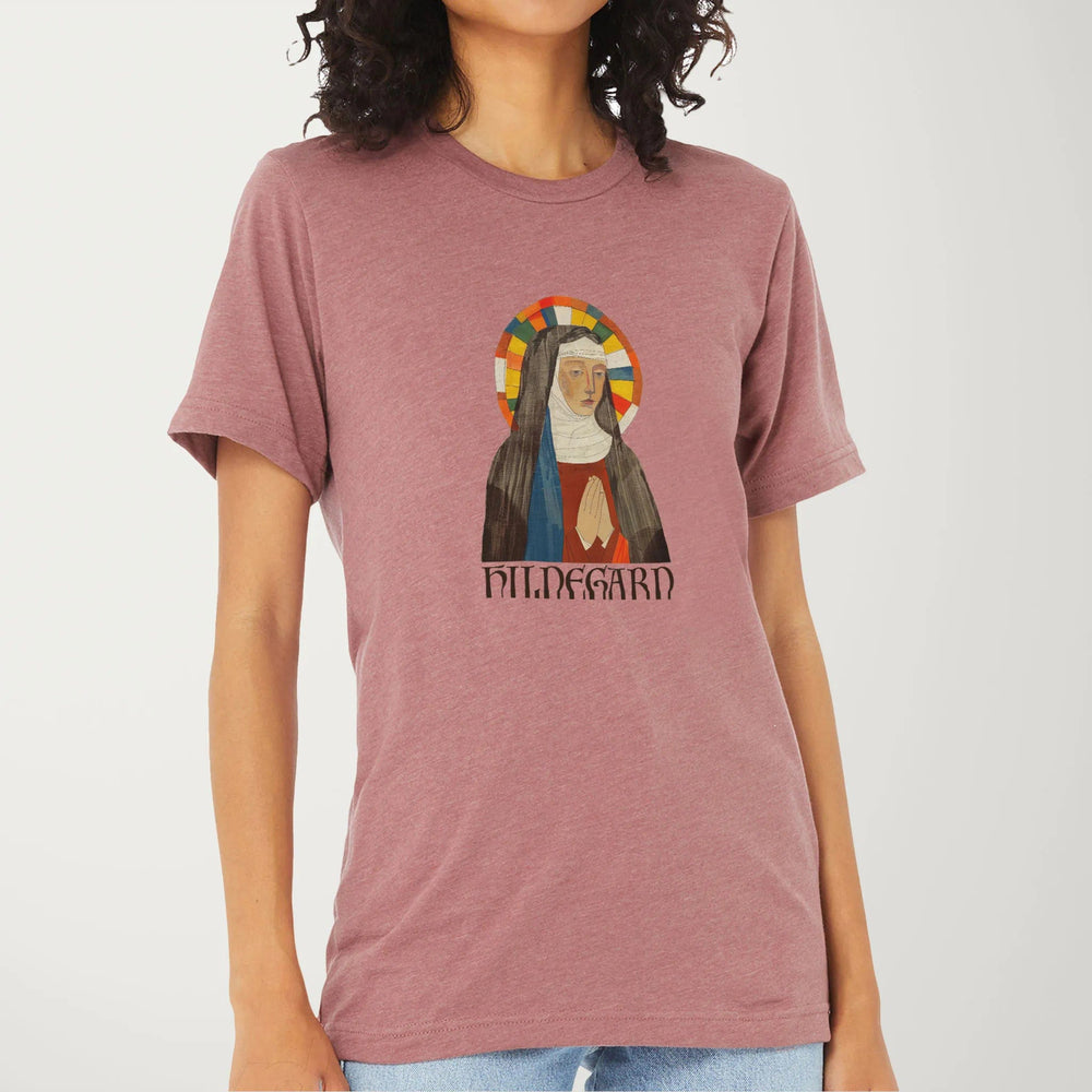 hildegard von bingen: the saint classic tee in heather mauve, worn