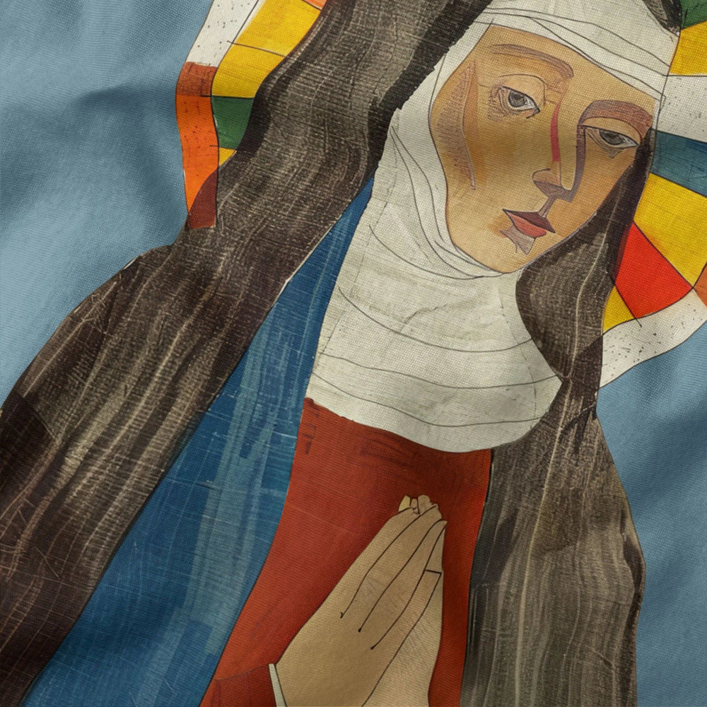 hildegard von bingen: the saint classic tee in steel blue, close-up of the print