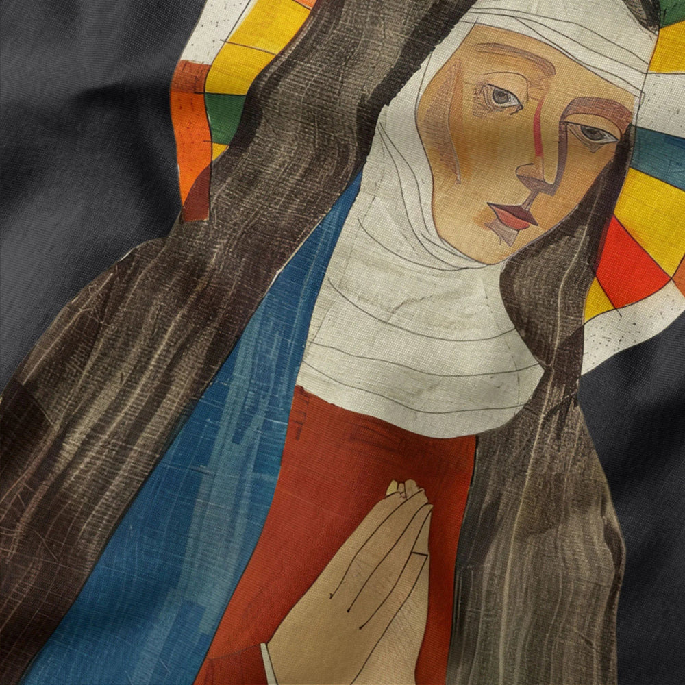 hildegard von bingen: the saint classic tee in vintage black, close-up of the print