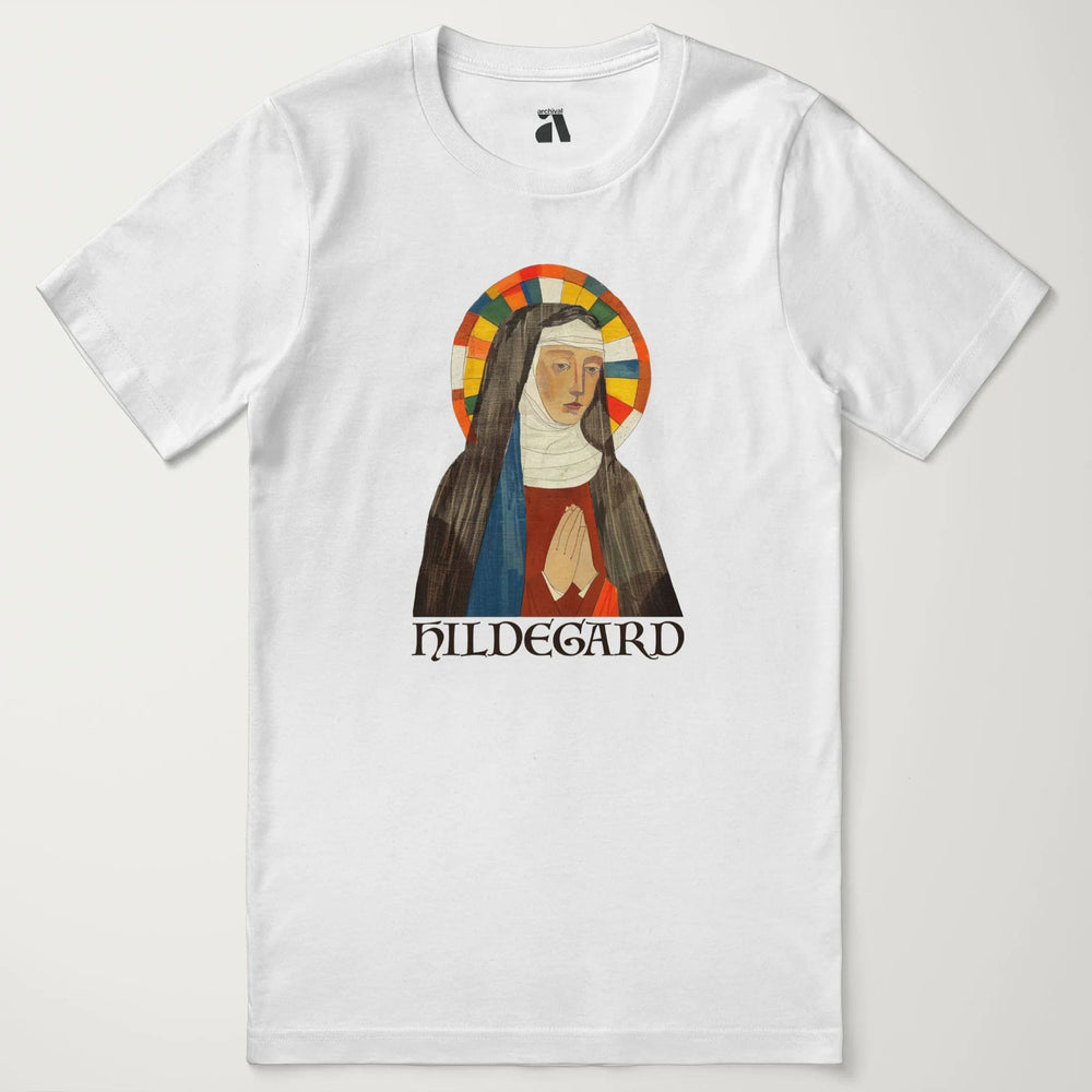 hildegard von bingen: the saint classic tee in vintage white, laid flat