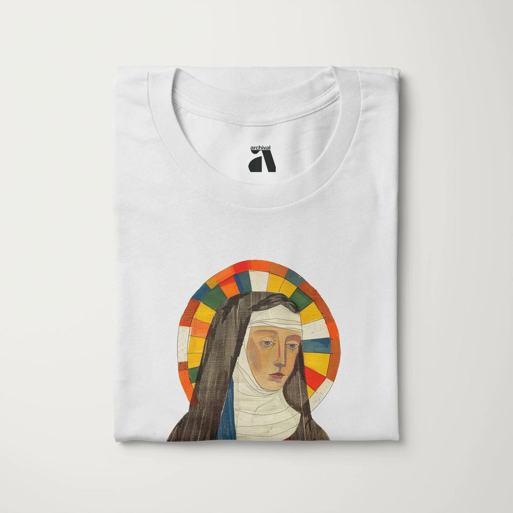 hildegard von bingen: the saint classic tee in vintage white, folded