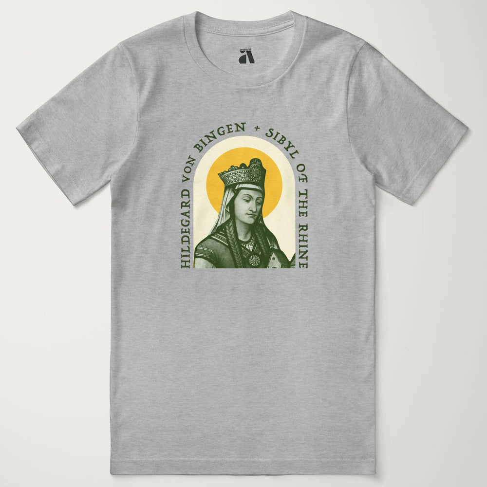 hildegard von bingen: sibyl of the rhine classic tee in athletic heather, laid flat
