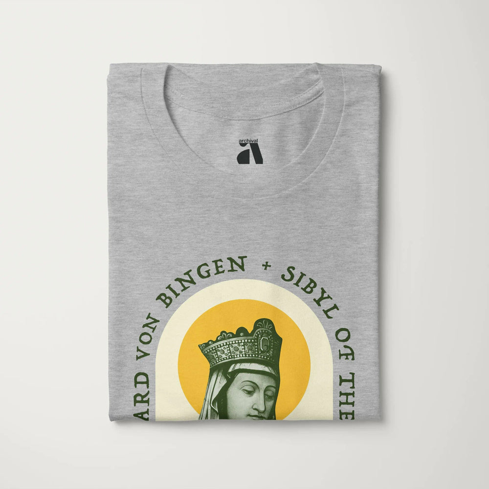 hildegard von bingen: sibyl of the rhine classic tee in athletic heather, folded