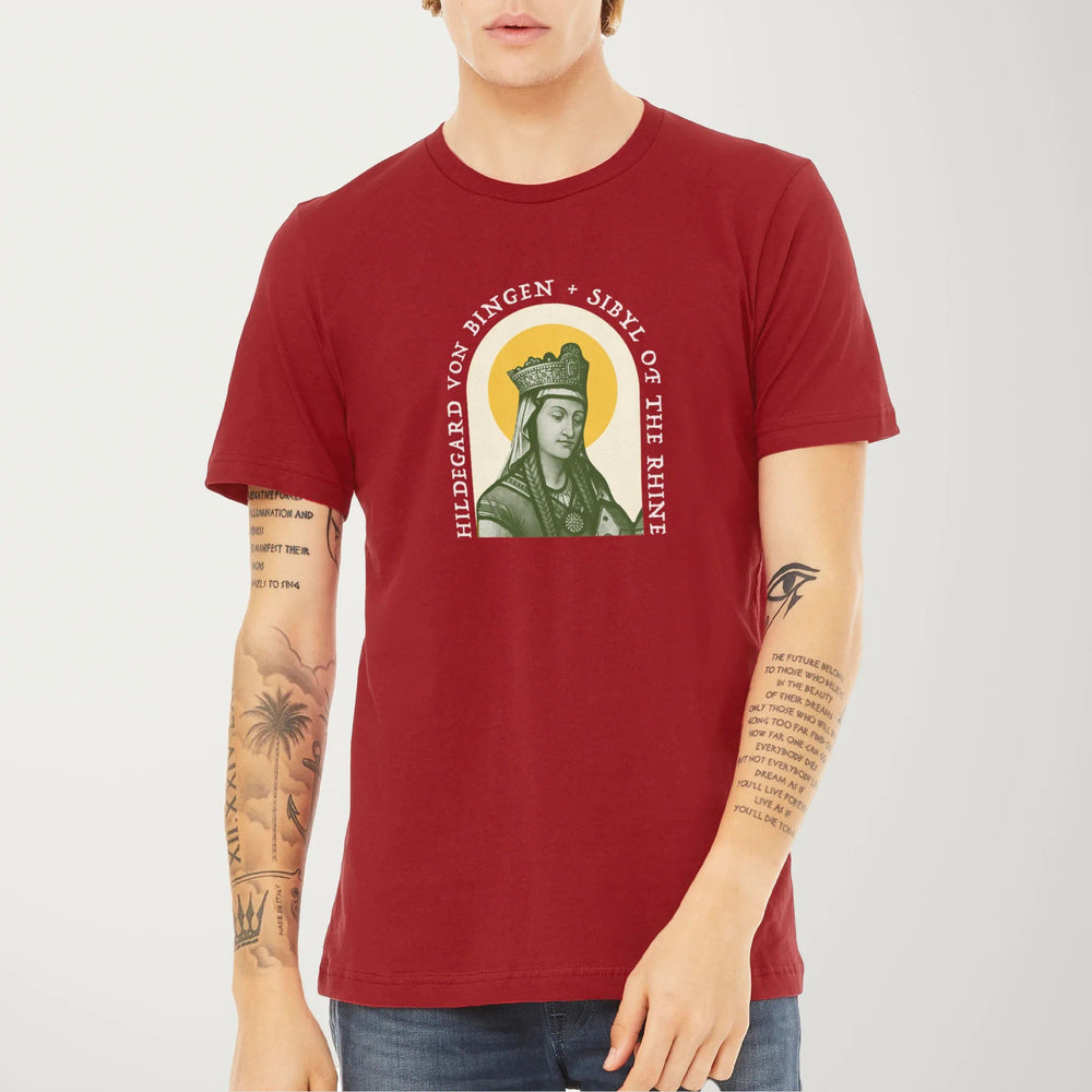 hildegard von bingen: sibyl of the rhine classic tee in canvas red, worn