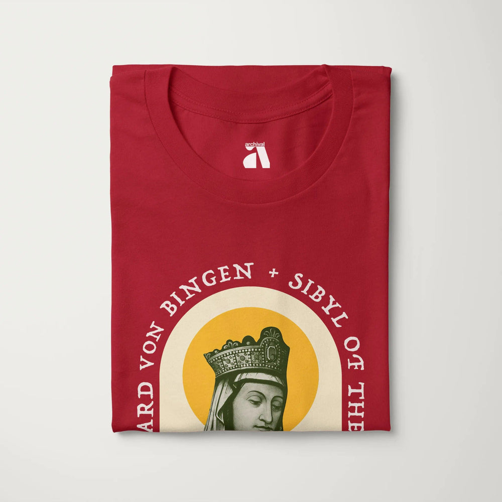 hildegard von bingen: sibyl of the rhine classic tee in canvas red, folded