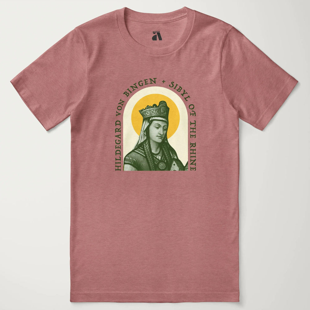hildegard von bingen: sibyl of the rhine classic tee in heather mauve, laid flat