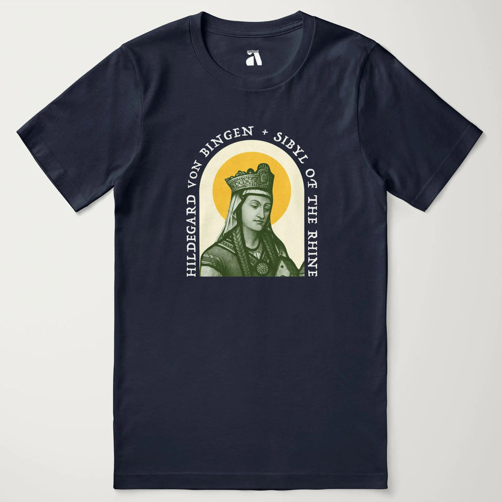 hildegard von bingen: sibyl of the rhine classic tee in navy, laid flat