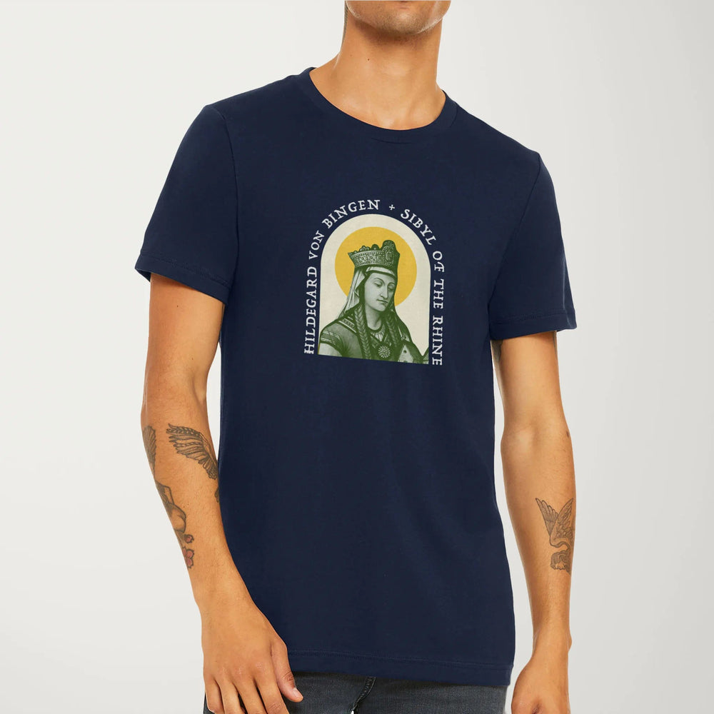 hildegard von bingen: sibyl of the rhine classic tee in navy, worn