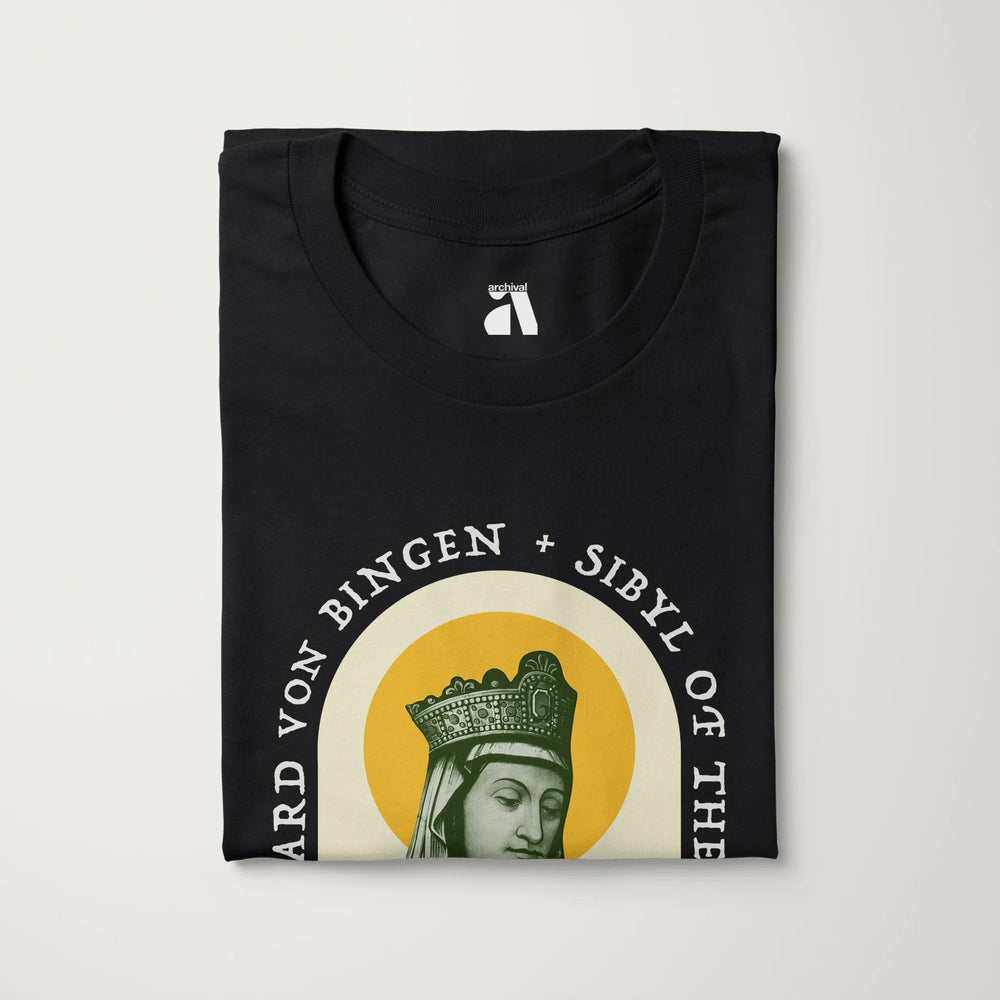 hildegard von bingen: sibyl of the rhine classic tee in vintage black, folded