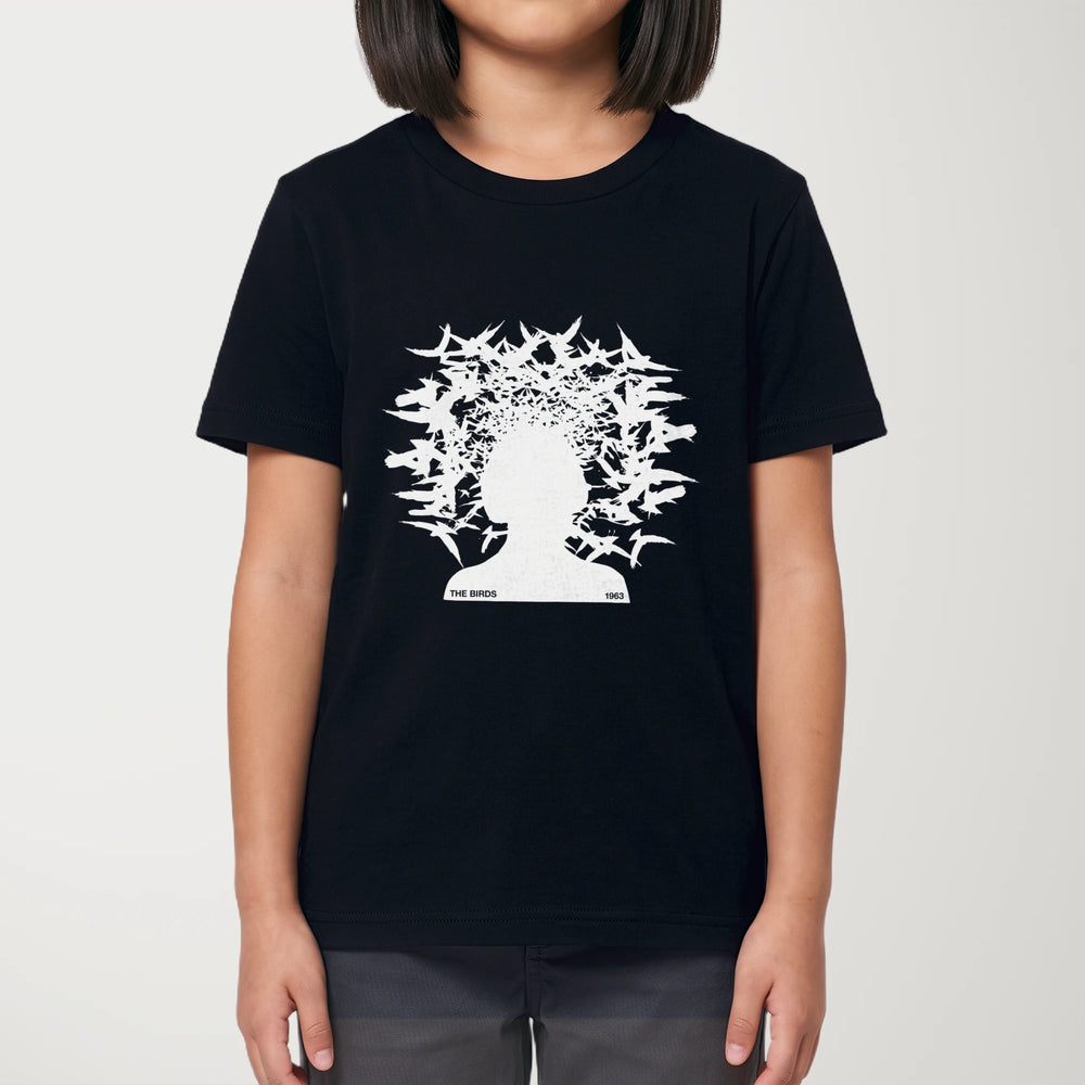 hitchcock: the birds 1963 kids classic tee in black, worn