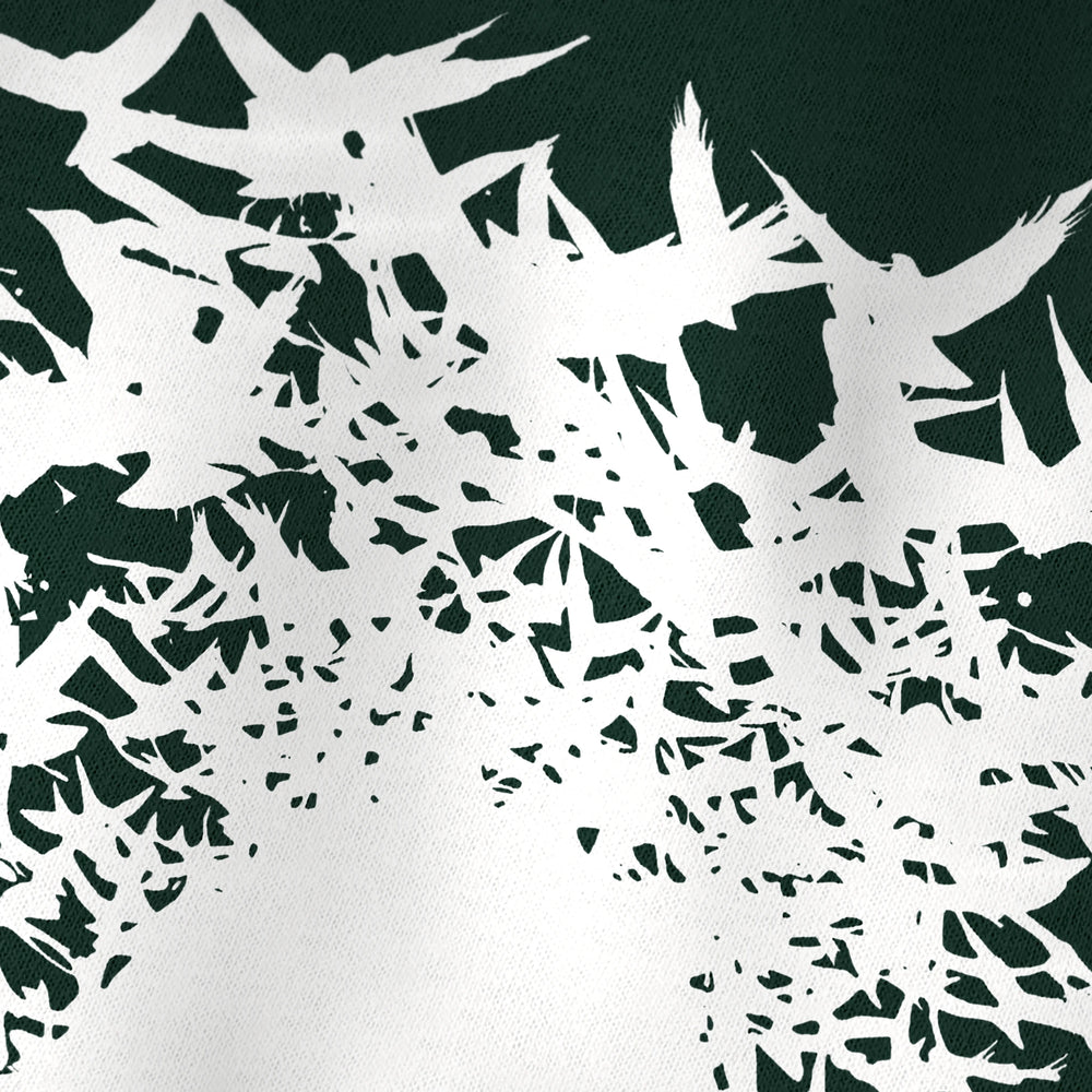 hitchcock: the birds 1963 kids classic tee in forest, close-up of the print