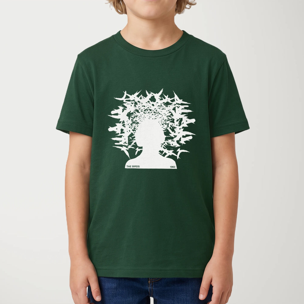 hitchcock: the birds 1963 kids classic tee in forest, worn