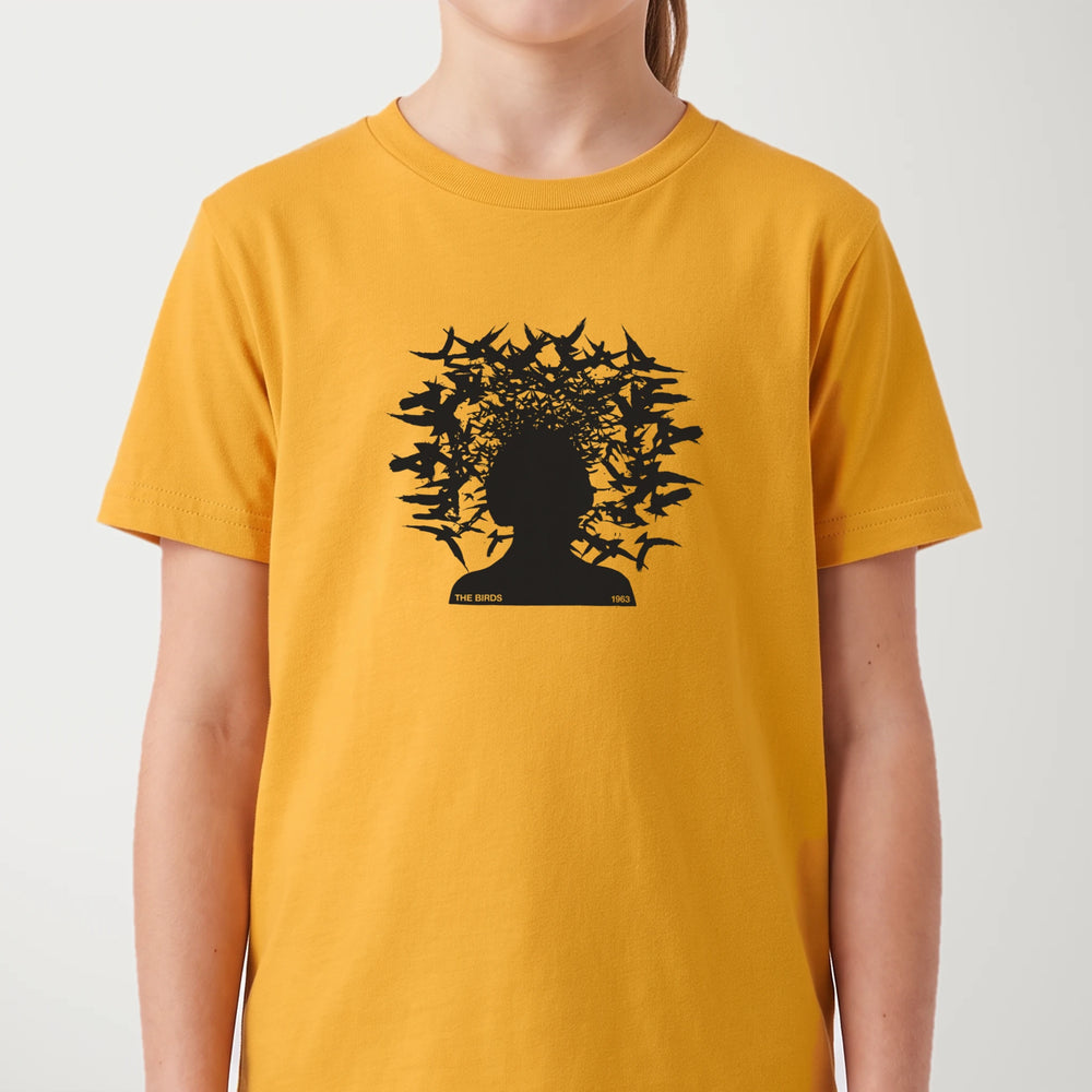 hitchcock: the birds 1963 kids classic tee in gold, worn