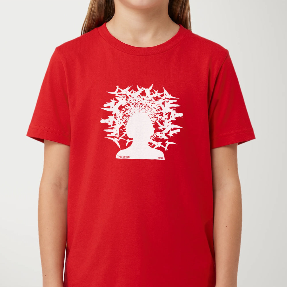 hitchcock: the birds 1963 kids classic tee in red, worn