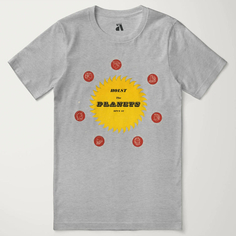 gustav holst: the planets classic tee in athletic heather, laid flat