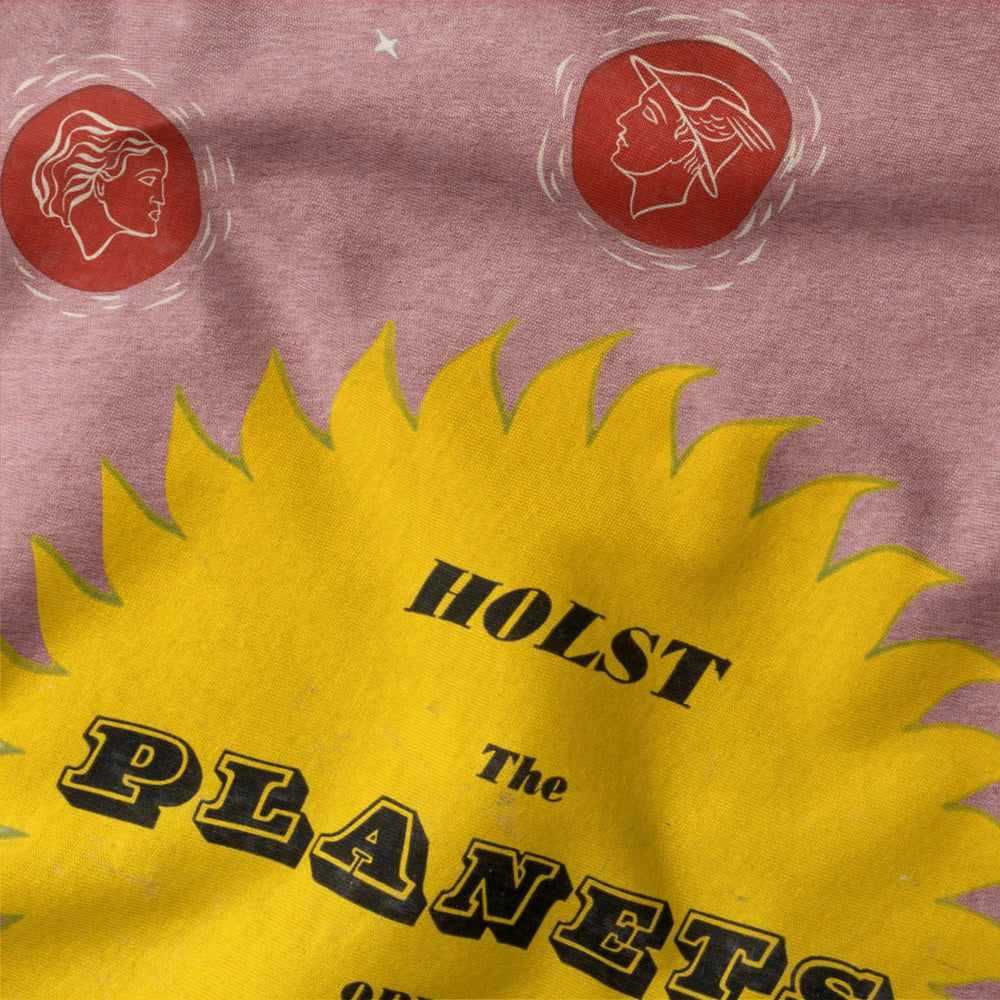 gustav holst: the planets classic tee in heather mauve, close-up of the print