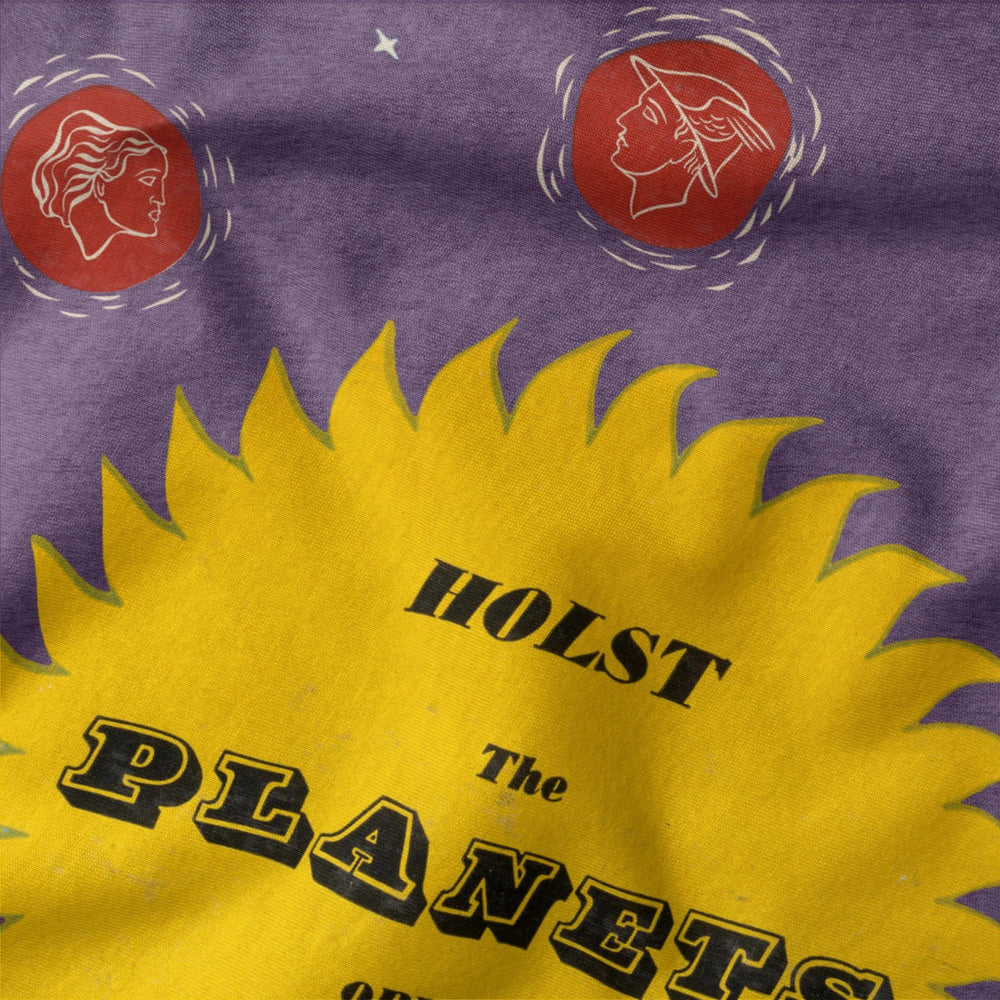 gustav holst: the planets classic tee in heather team purple, close-up of the print
