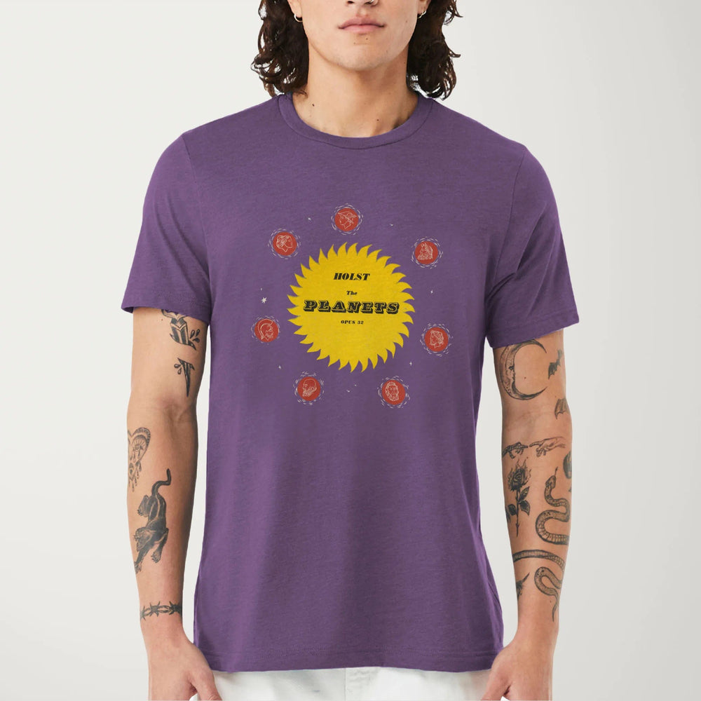 gustav holst: the planets classic tee in heather team purple, worn