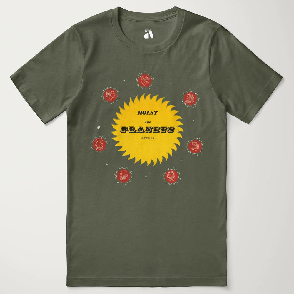 gustav holst: the planets classic tee in military green, laid flat