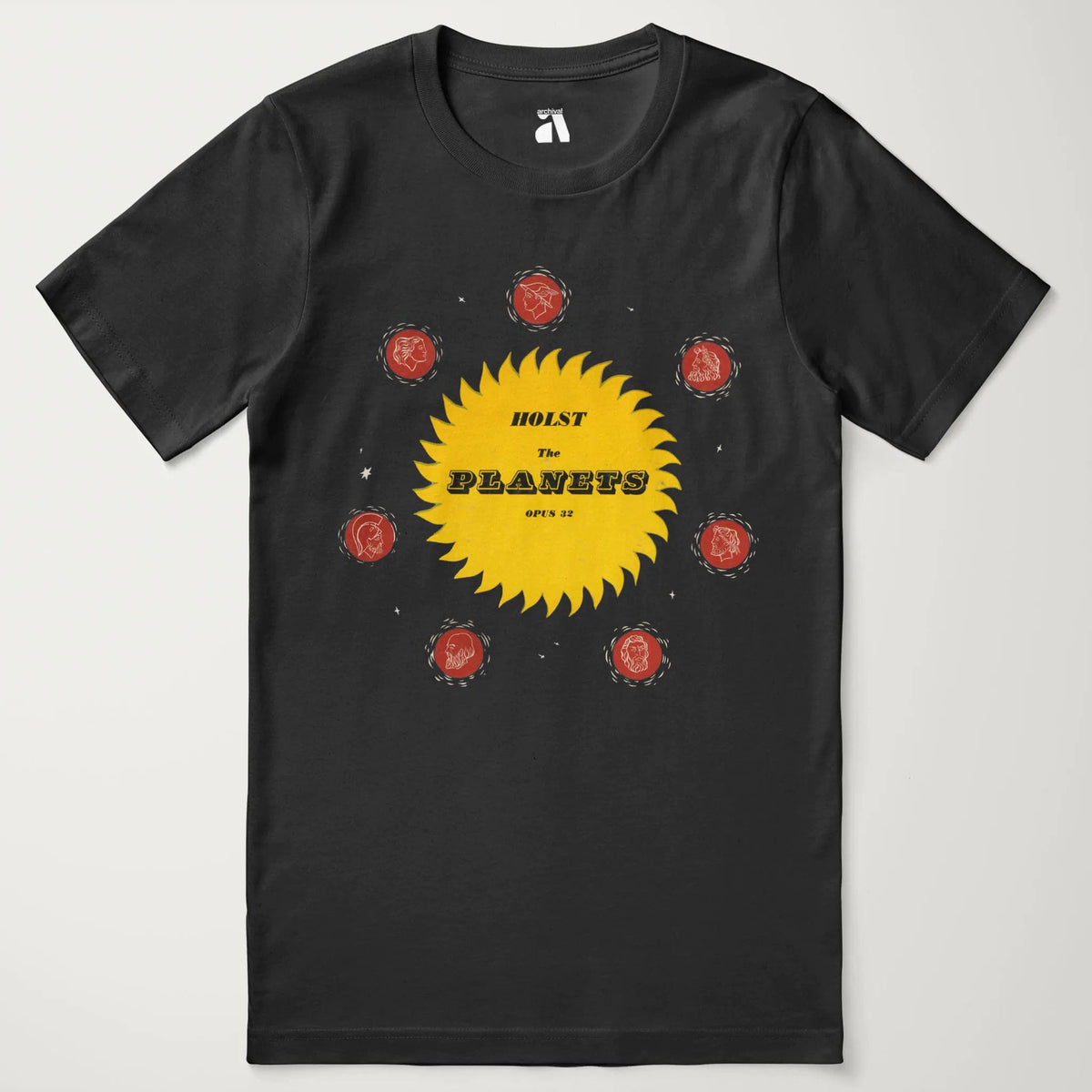 gustav holst: the planets classic tee in vintage black, laid flat