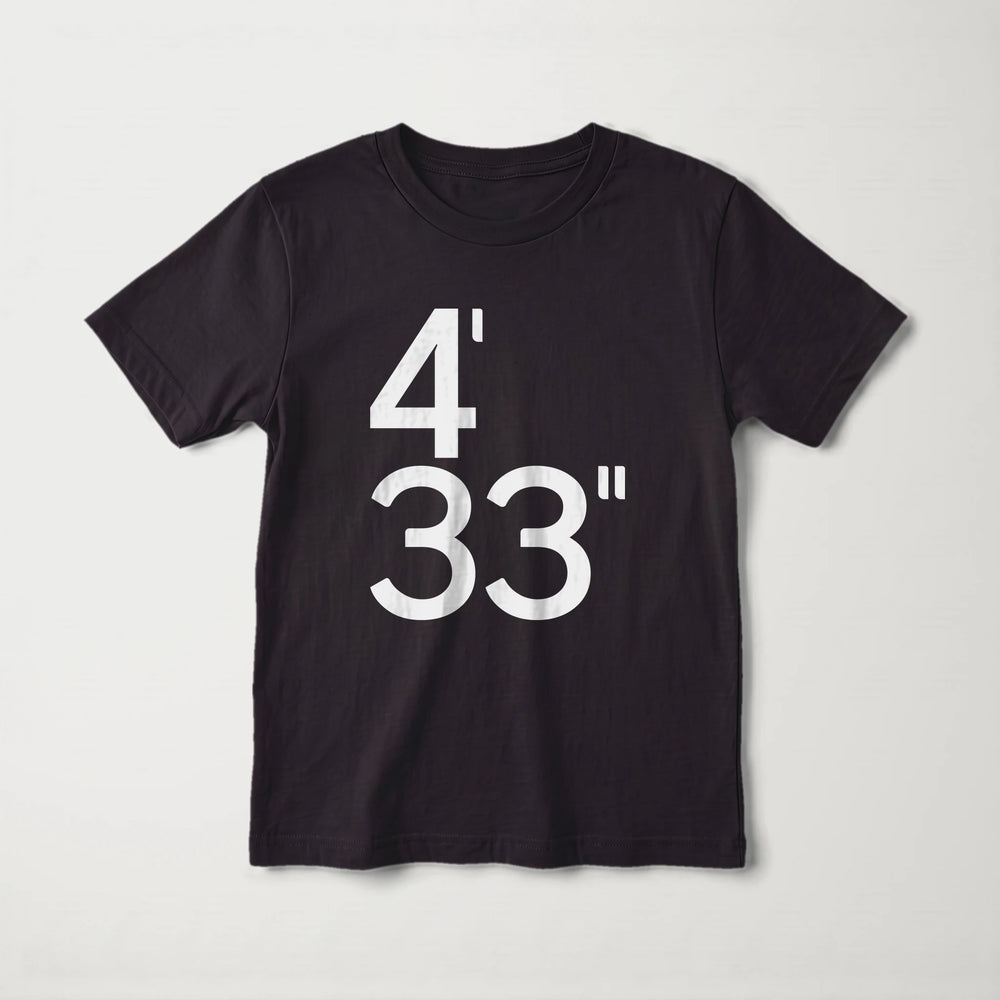 john cage: 4'33" kids classic tee in black, laid flat