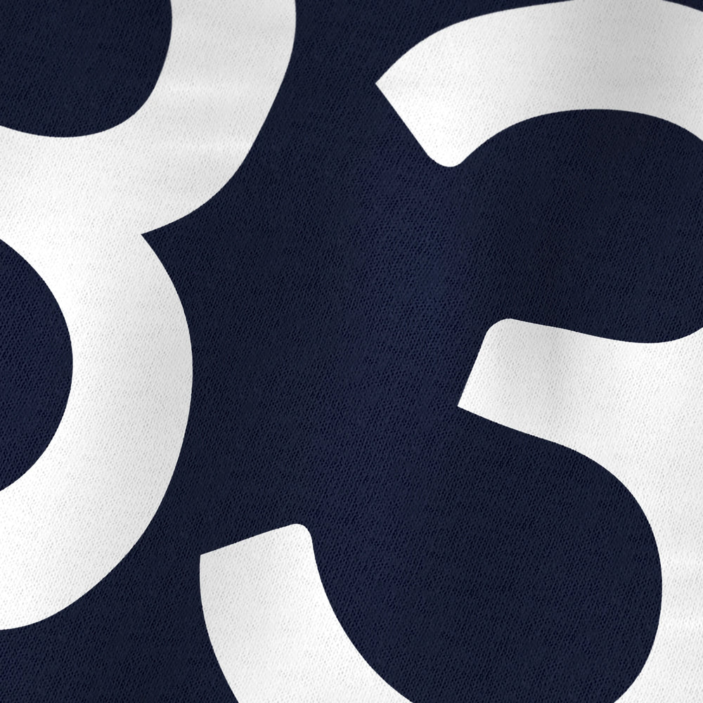 john cage: 4'33" kids classic tee in navy, close-up of the print