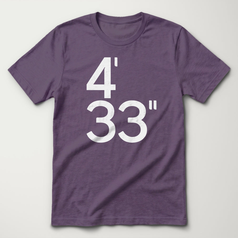 John Cage: 4'33" Classic Tee in Heather Team Purple, flat lay