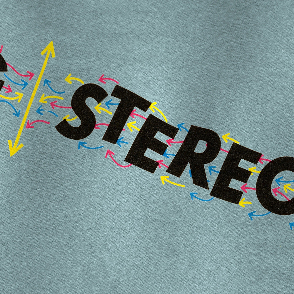 Living Stereo Classic Tee in Heather Blue Lagoon, close-up