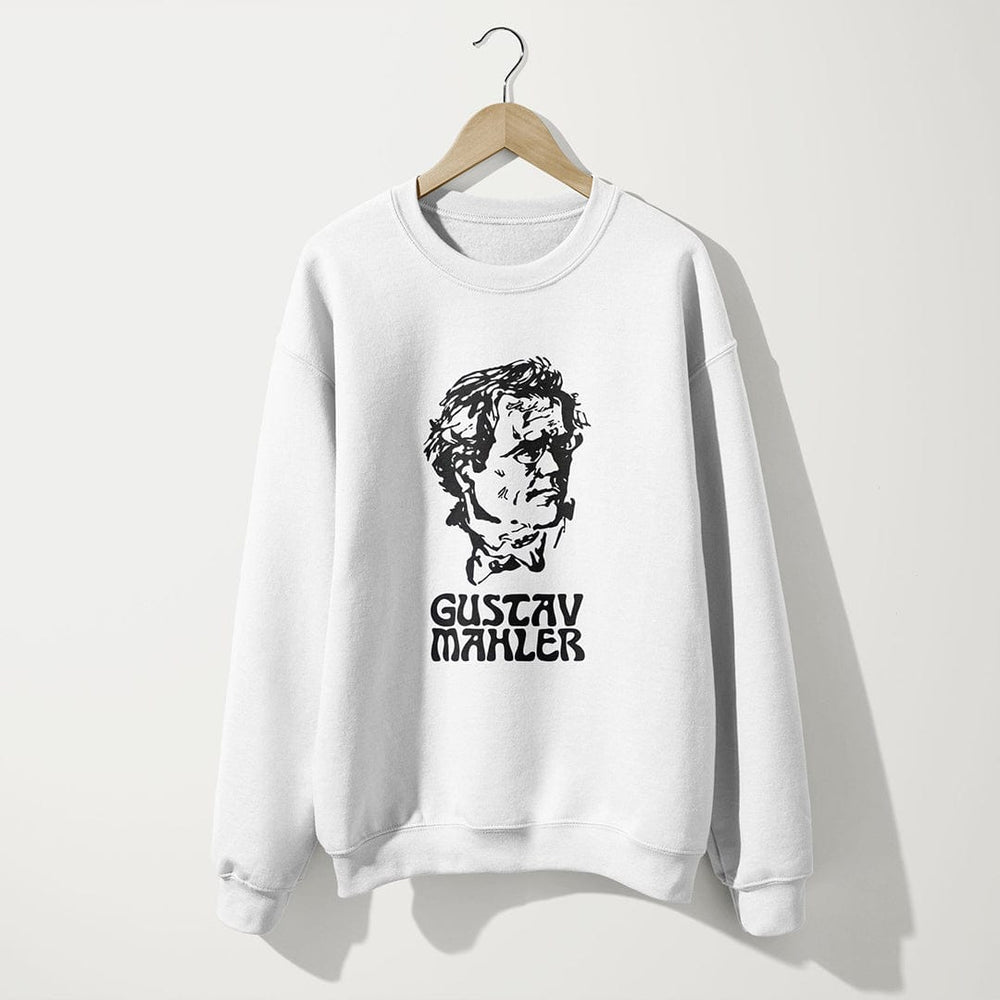 mahler: bernstein crewneck sweatshirt in white, on a hanger