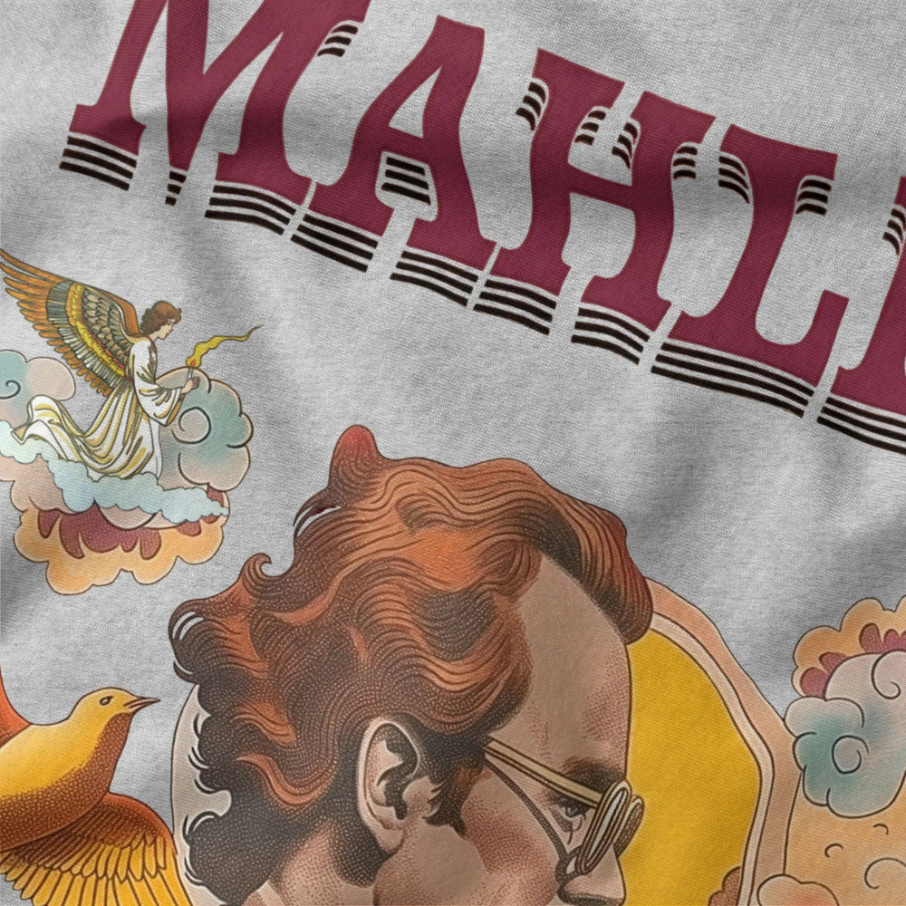 mahler: illustrated classic tee in athletic heather, close-up of the print