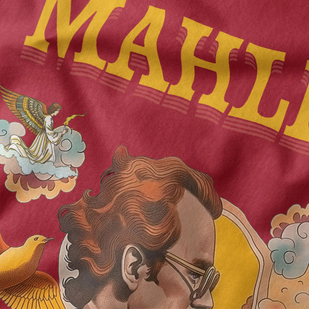 mahler: illustrated classic tee in canvas red, close-up of the print