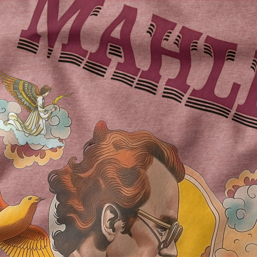 mahler: illustrated classic tee in heather mauve, close-up of the print