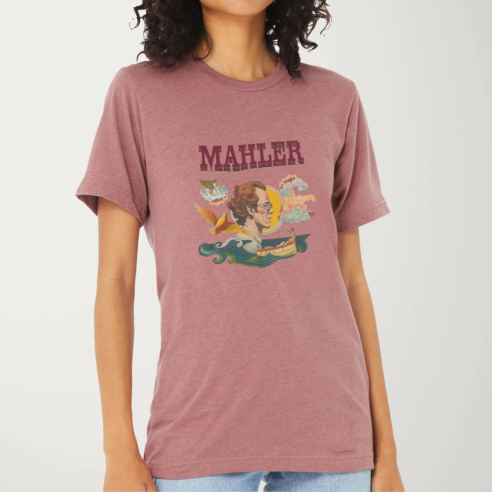 mahler: illustrated classic tee in heather mauve, worn