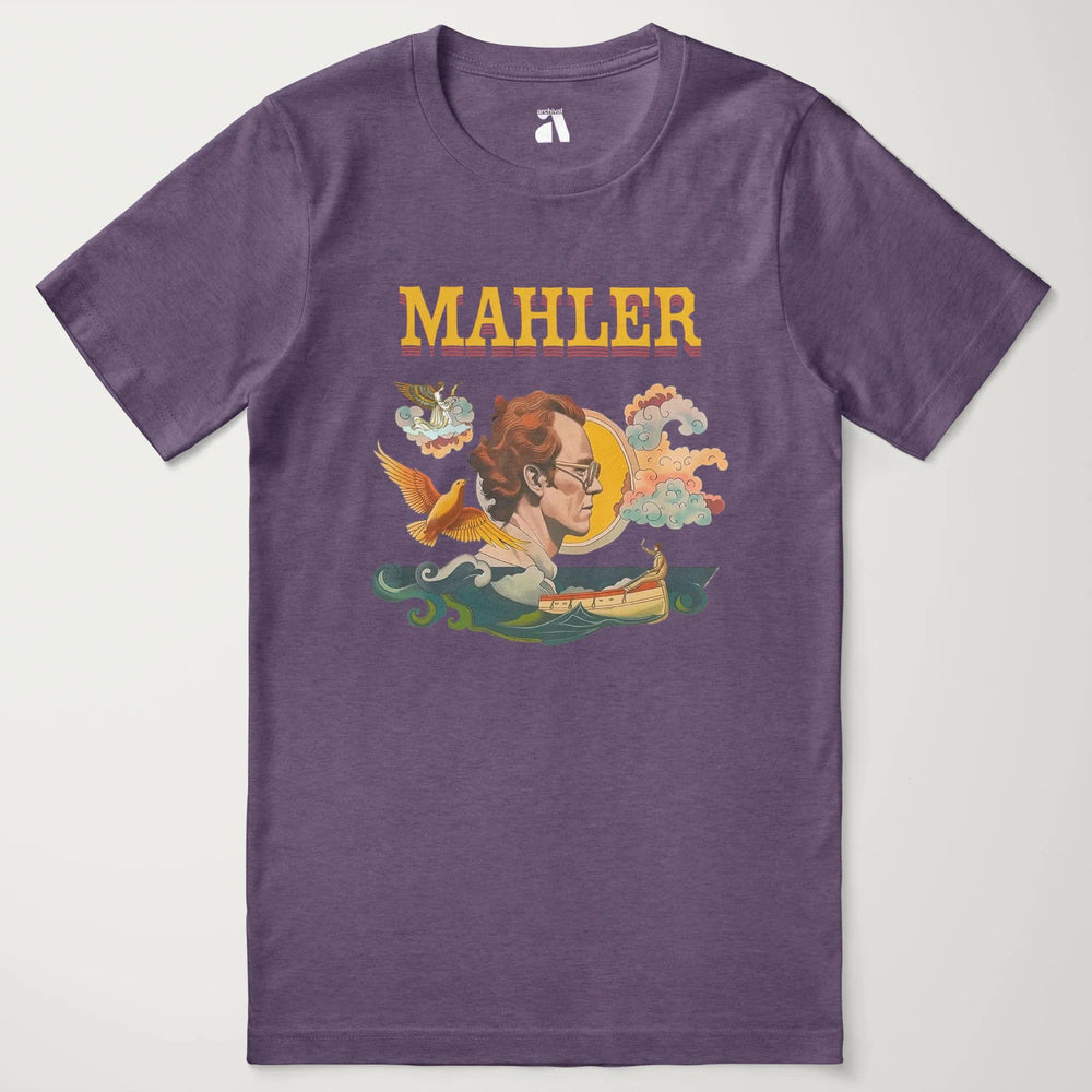 mahler: illustrated classic tee in heather team purple, laid flat