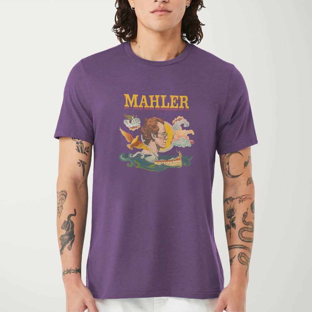 mahler: illustrated classic tee in heather team purple, worn