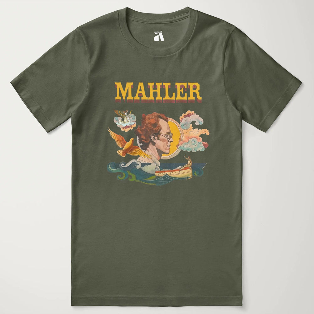 mahler: illustrated classic tee in military green, laid flat