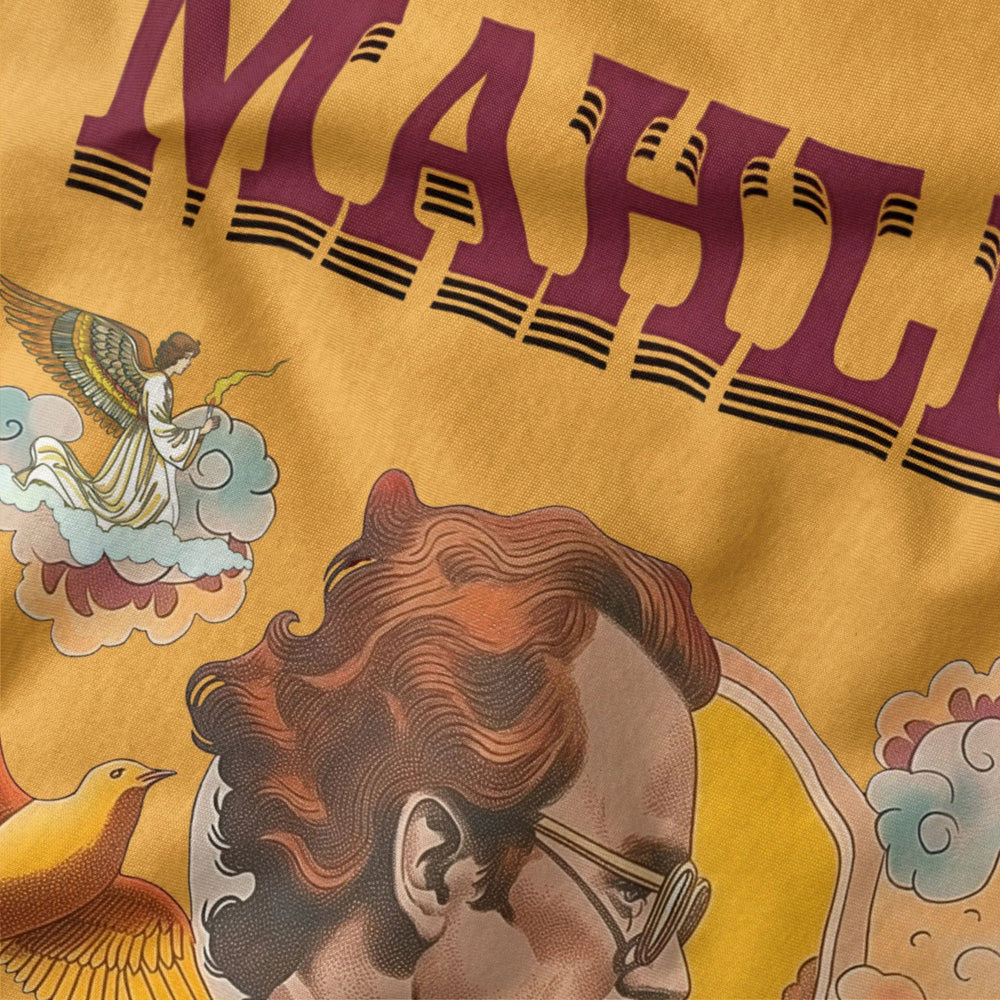 mahler: illustrated classic tee in mustard, close-up of the print