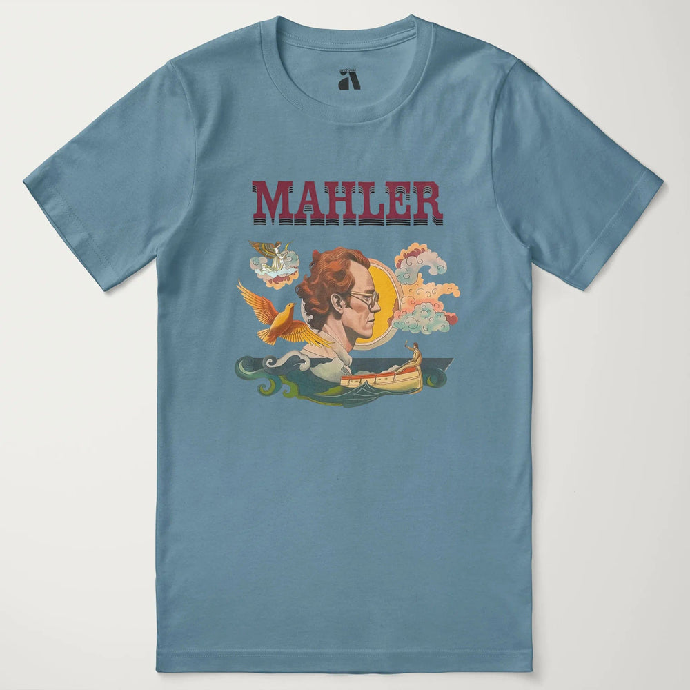 mahler: illustrated classic tee in steel blue, laid flat