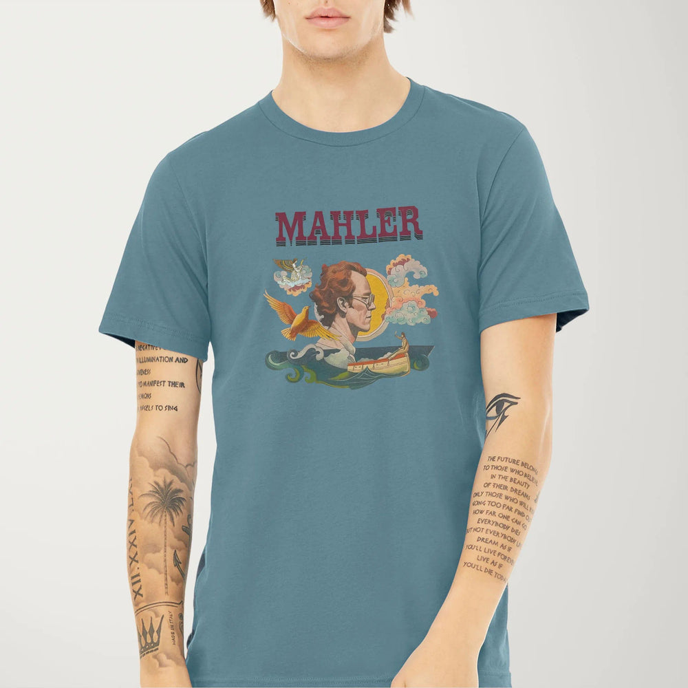 mahler: illustrated classic tee in steel blue, worn
