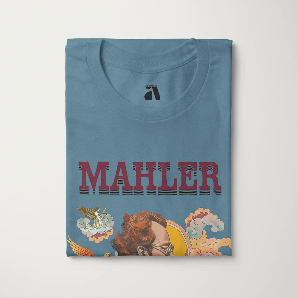 mahler: illustrated classic tee in steel blue, folded