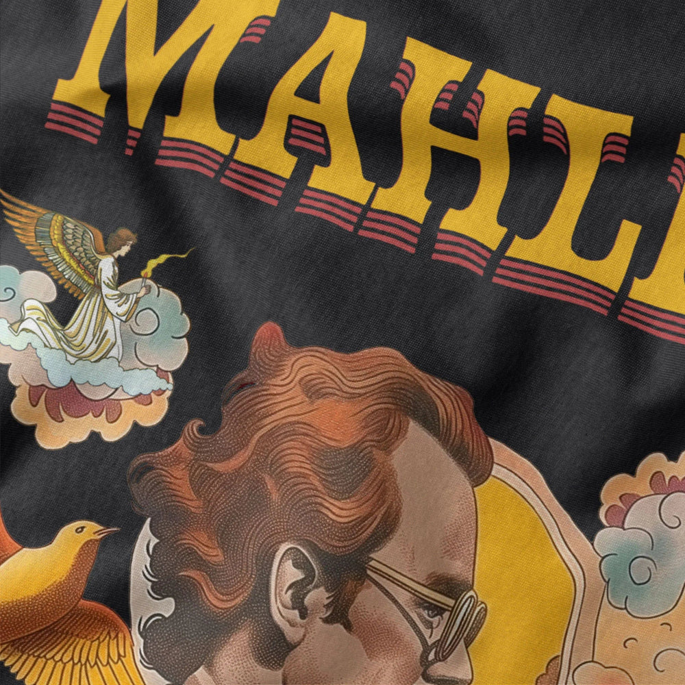 mahler: illustrated classic tee in vintage black, close-up of the print