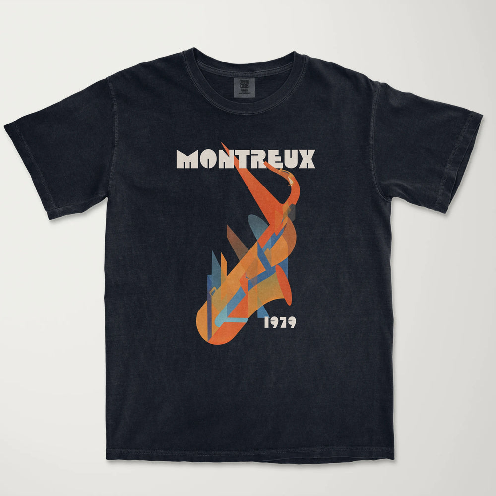 montreux jazz: 1979 vintage heavyweight tee in black, laid flat