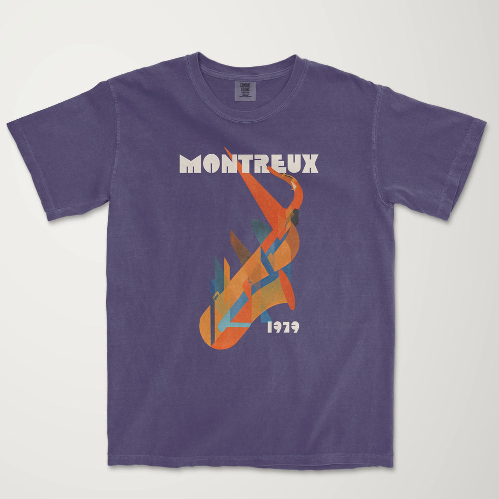 montreux jazz: 1979 vintage heavyweight tee in grape, laid flat