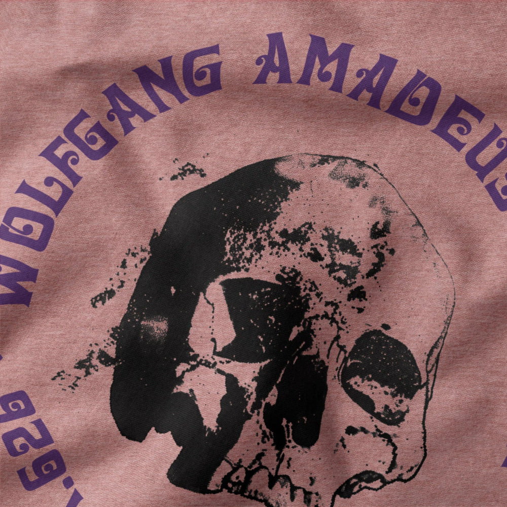 mozart: requiem classic tee in heather mauve, close-up of the print