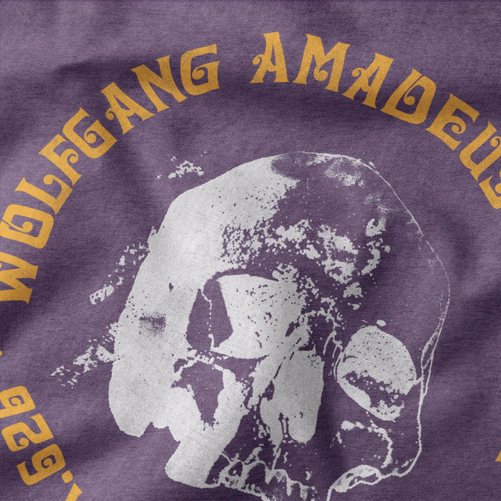 mozart: requiem classic tee in heather team purple, close-up of the print